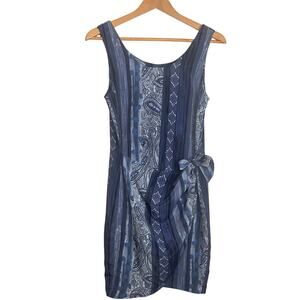 La Belle Vintage Abstract Print Blue Wrap Mini Tank Dress Medium